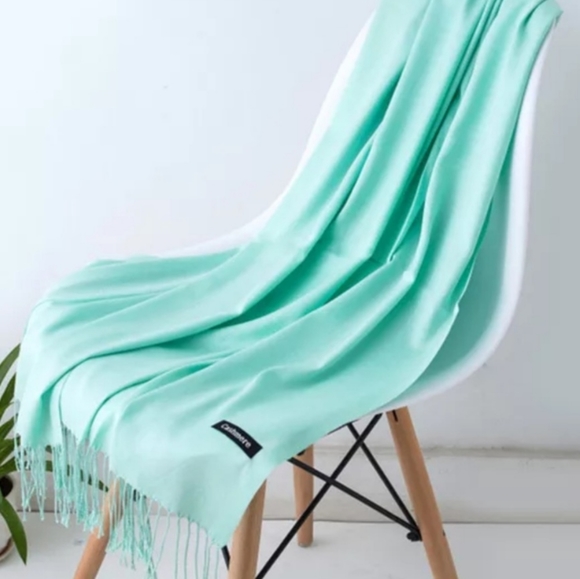 Mint Green Cashmere Scarf - Picture 2 of 2